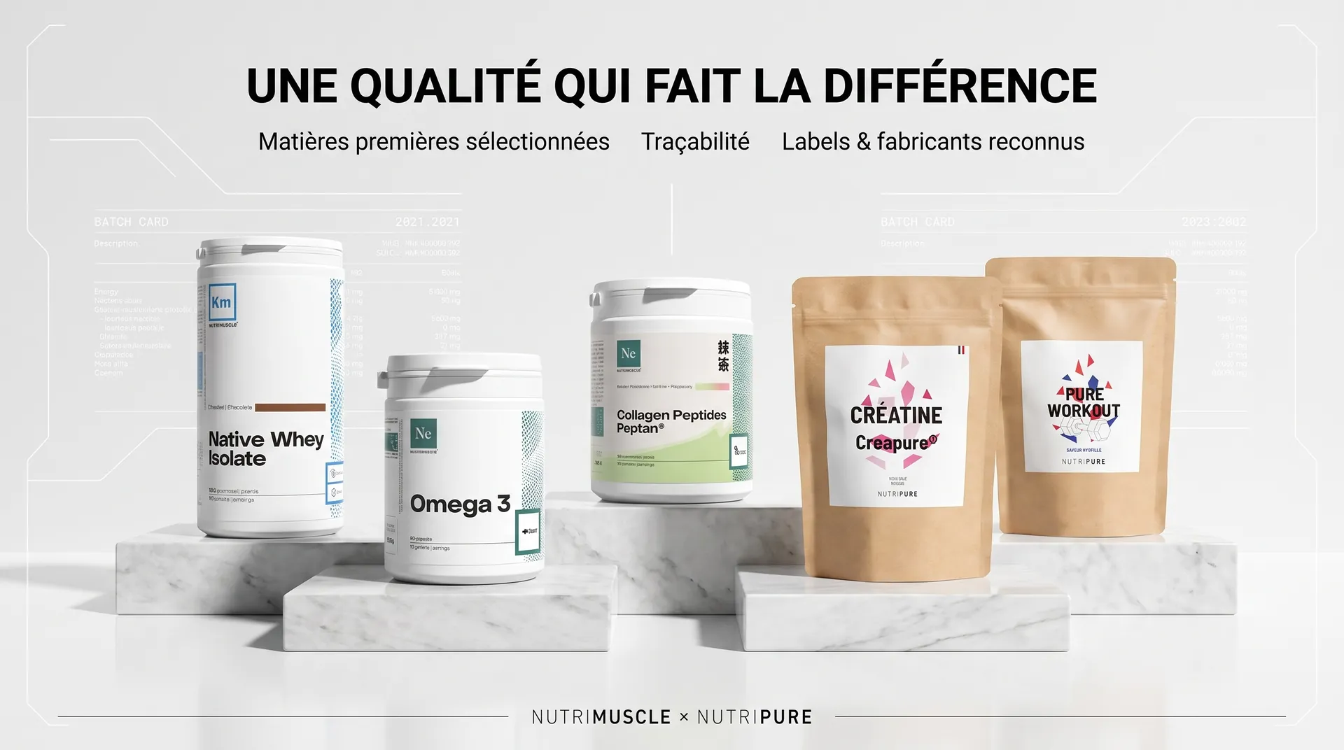 Sélection Nutrimuscle et Nutripure illustrant la qualité et la traçabilité